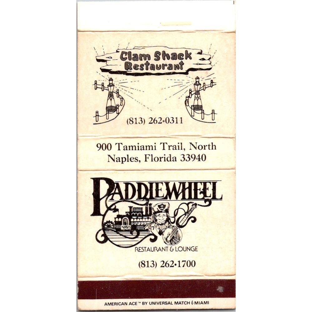 Paddlewheel Restaurant & Lounge Naples FL Vintage Matchbook Matchbox SMM21-2